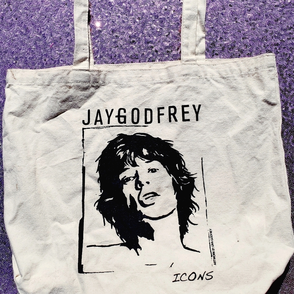 RARE Jay Godfrey Mick Jagger Rolling Stones Canvas Tote Bag